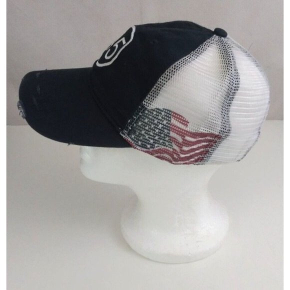 45 With USA Flag Frayed Mesh Back Navy Blue Unisex Embroidered Adj. Baseball Cap - Picture 5 of 6